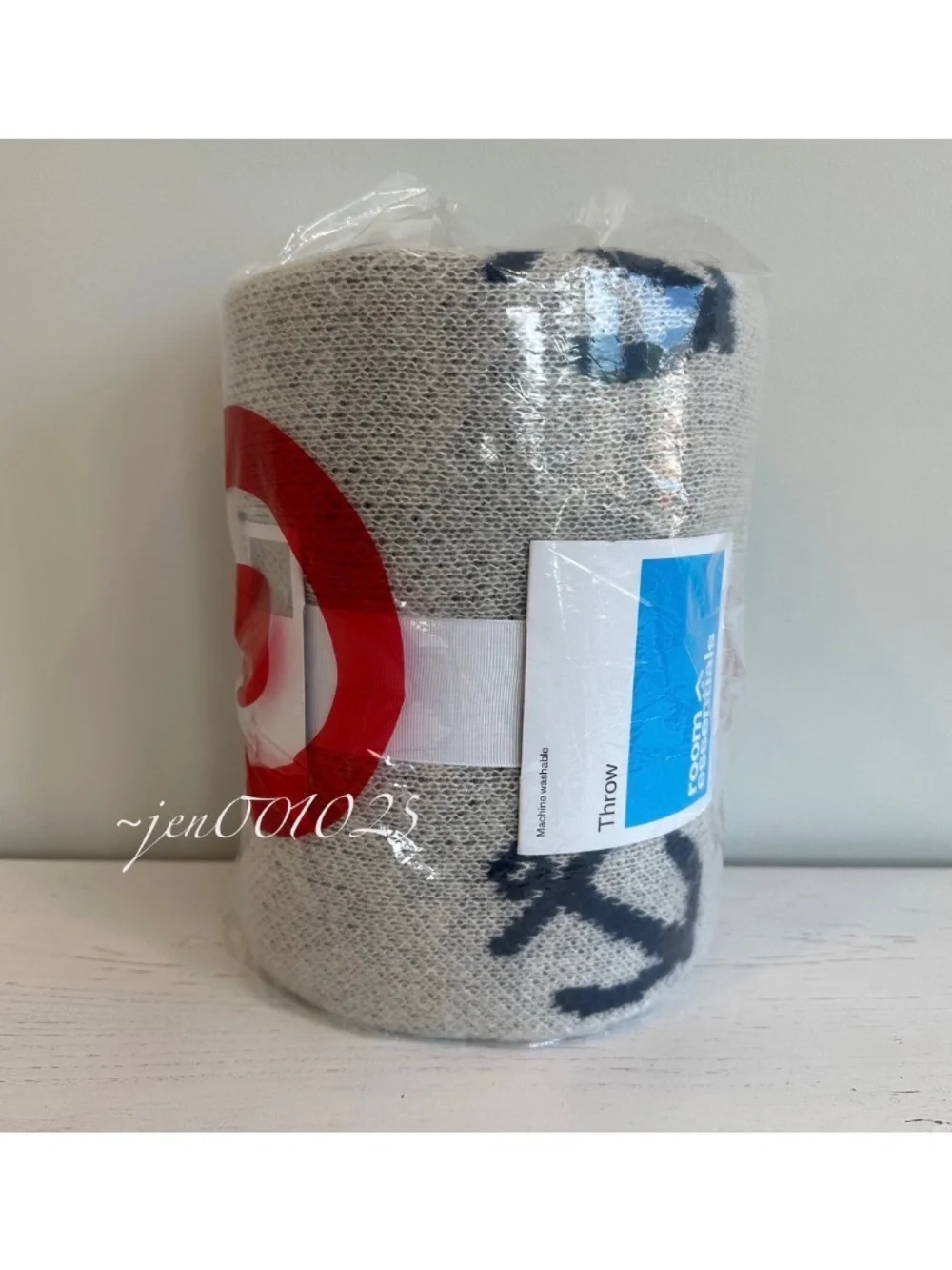Knitted Anchor Throw Blanket Grey/Blue Coastal - Room Essentials